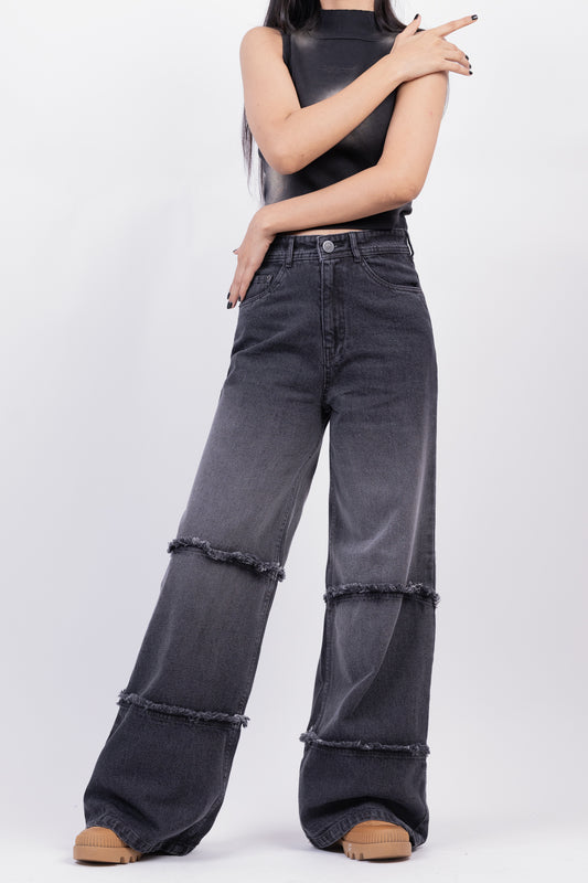 Two Tone High Waist Wide Leg Jeans