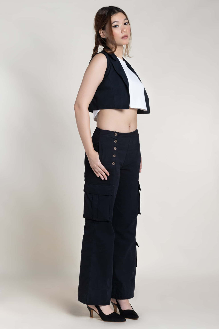 Multi-button Flared Cargo Pants