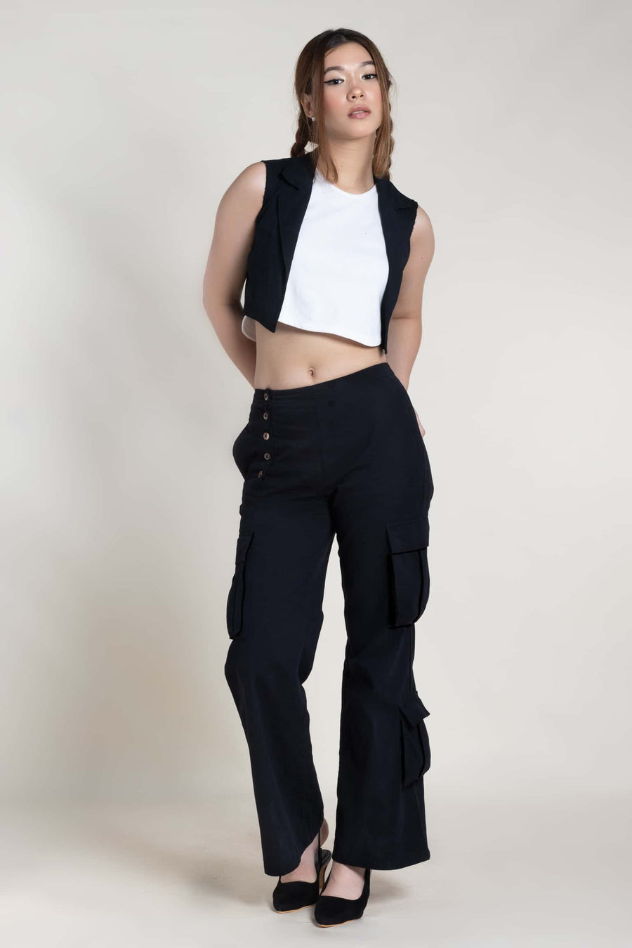 Multi-button Flared Cargo Pants