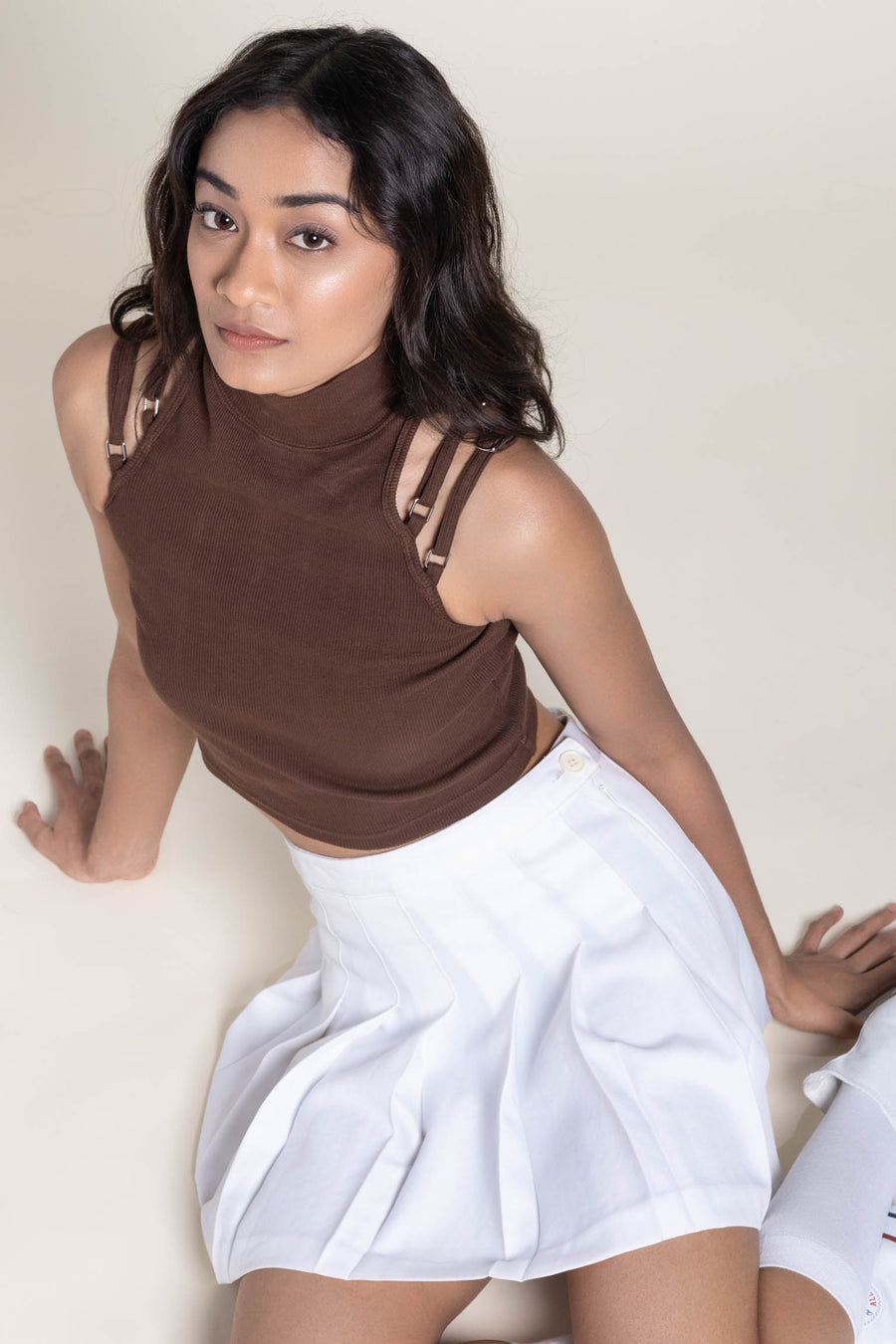 Mock neck rib top
