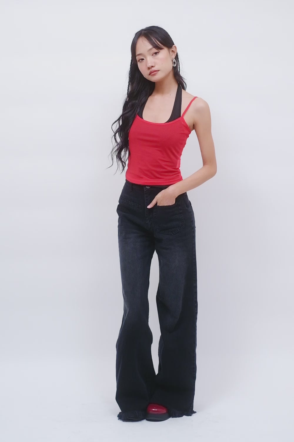 Front Pocket Wide Jeans